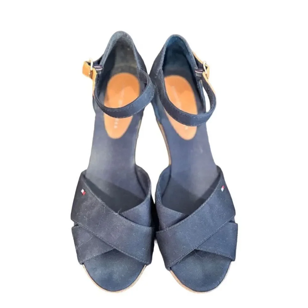 Tommy Hilfiger Women's Blue Wedge Sandals Size‎ 8.5